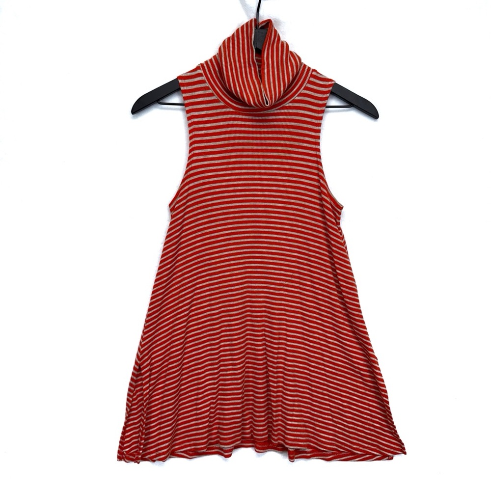 Anthropologie Puella Shirt Womens X Small Orange Striped Swing Top Mock Neck